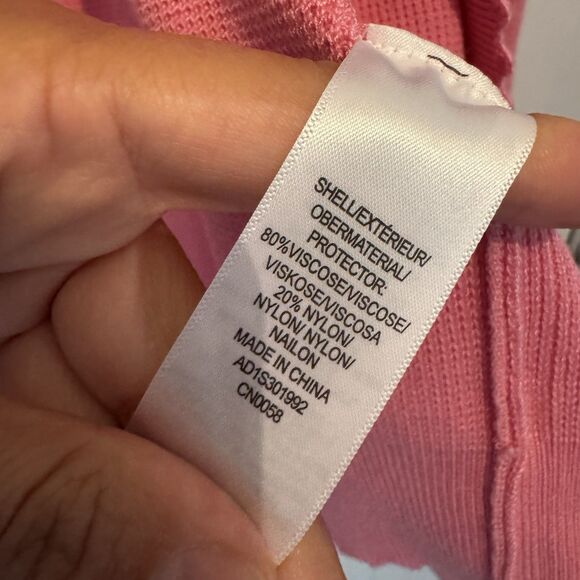 Adrianna Papell Size S Ribbed Pink Button Sweater V-Neck Pockets - Picture 7 of 7